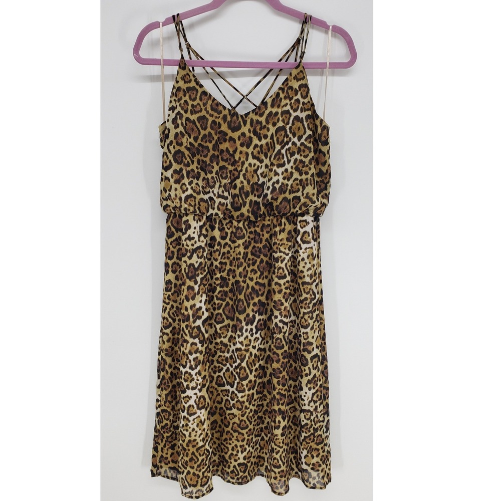 Maurices Leopard Print Midi Dress M Medium Brown Strappy Caged Back‎ Blouson NWT